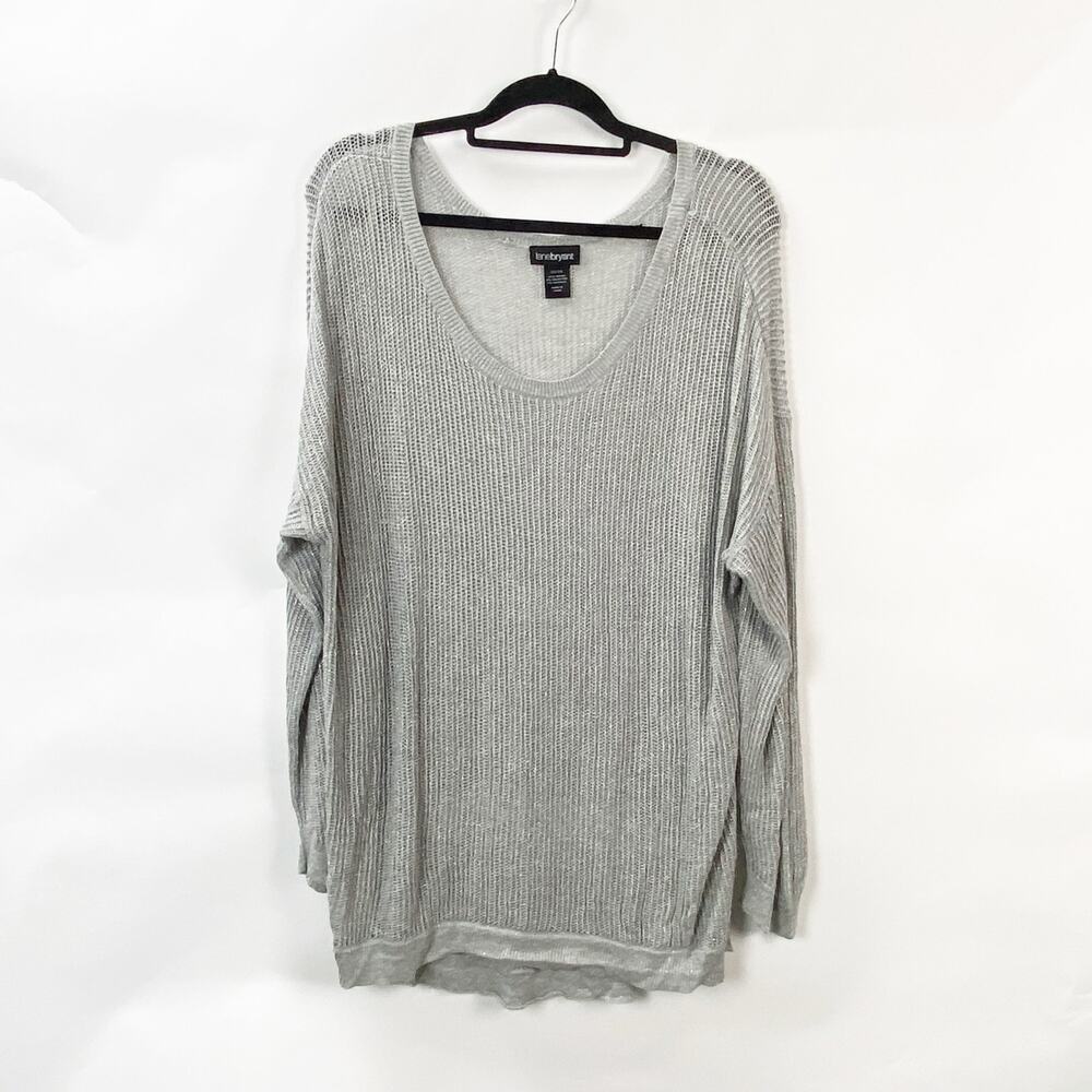 2/$30 Lane Bryant 22/24 Plus Womens Metallic Gray Long Sleeve Scoop Neck Sweater